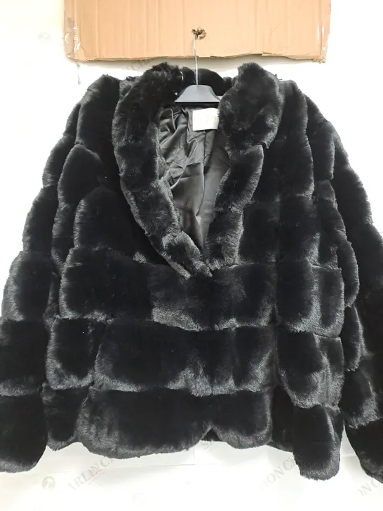 DANNII MINOGUE BLACK FUR COAT - SIZE 22