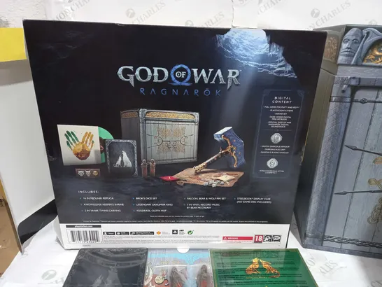 GOD OF WAR RAGNAROK JOTNAR EDITION INCLUDING 16" MJOLNIR REPLICA, KNOWLEDGE KEEPER'S SHRINE, 2" VANIR TWINS CARVING, BROOK'S DICE SET, LEGENDARY DRAUPNIR RING, YGGDRASIL CLOTH MAP, FALCON, BEAR & WOLF