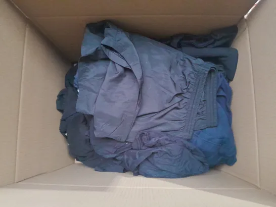 LARGE BOX OF ASSORTED SPORTS CLOTHING ITEMS IN VARIOUS SIZES, COLOURS AND STYLES