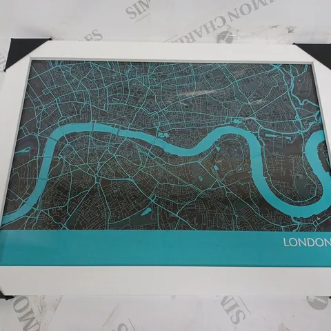 DCOR DESIGN 'LONDON CITY STREET MAP' FRAMED GRAPHIC ART PRINT IN TURQUOISE 35 X 47CM