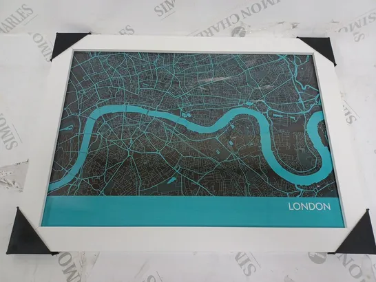 DCOR DESIGN 'LONDON CITY STREET MAP' FRAMED GRAPHIC ART PRINT IN TURQUOISE 35 X 47CM