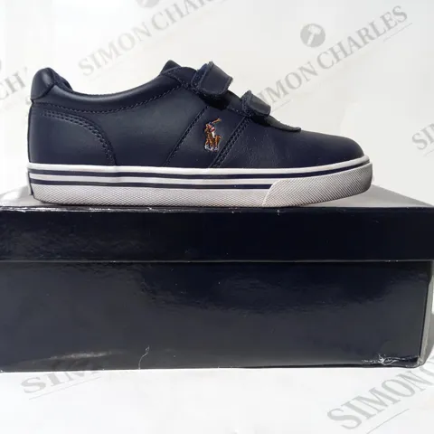 BOXED PAIR OF RALPH LAUREN POLO HANFORD EZ LEATHER KIDS SHOES IN NAVY UK SIZE 12