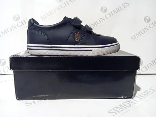 BOXED PAIR OF RALPH LAUREN POLO HANFORD EZ LEATHER KIDS SHOES IN NAVY UK SIZE 12