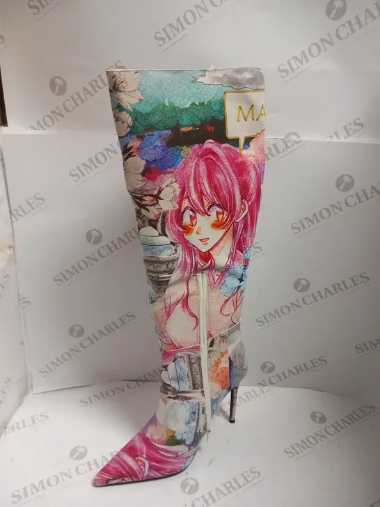 BOXED NASTY GAL WIDE FIT ANIME PRINT KNEE HIGH STILETTO BOOT SIZE 5