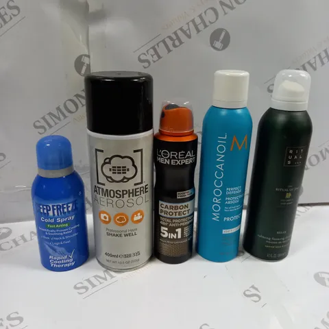 BOX OF APPROX 15 ASSORTED AEROSOLS TO INCLUDE DEEP FREEZE COLD SPRAY, LOREAL MENS SPRAY, MOROCCANOL PROTECT ETC - COLLECTION ONLY