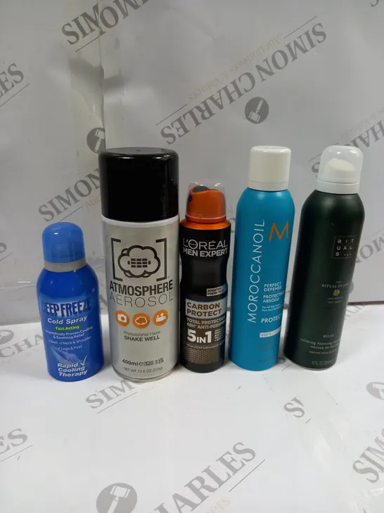 BOX OF APPROX 15 ASSORTED AEROSOLS TO INCLUDE DEEP FREEZE COLD SPRAY, LOREAL MENS SPRAY, MOROCCANOL PROTECT ETC - COLLECTION ONLY