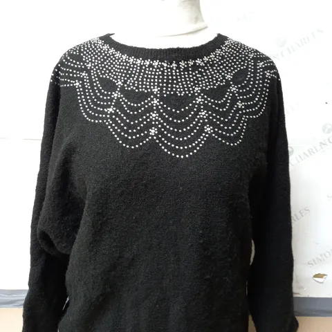 MONSOON EVIE EMBELLISHED JUMPER IN BLACK SIZE MEDIUM 