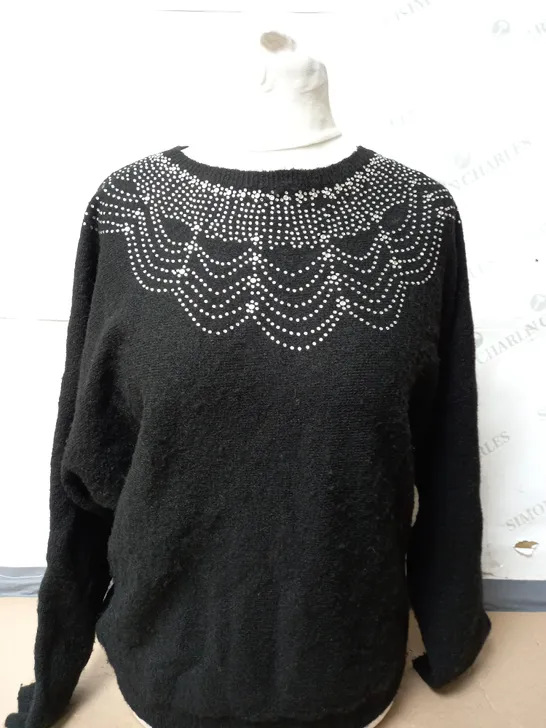 MONSOON EVIE EMBELLISHED JUMPER IN BLACK SIZE MEDIUM 