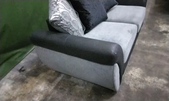 DESIGNER BLACK SUEDE EFFECT AND GREY FABRIC SOFA BED WITH CHROME FEET