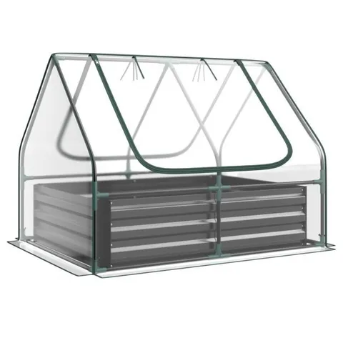 BOXED COSTWAY MINI GREENHOUSE WITH ROLL-UP ZIPPER DOORS AND RAISED GARDEN BED