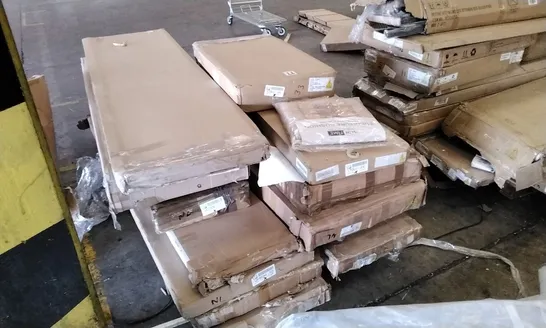 PALLET OF ASSORTED BOXED FLATPACK FURNITURE PARTS INCLUDING WARDROBE, DISPLAY UNIT AND DESK