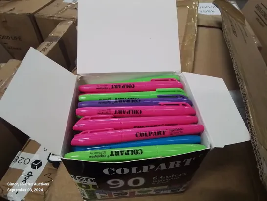 BOX OF 9P HIGHLIGHTER PENS IN 6 COLOURS 