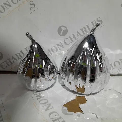 SET OF 2 SILVER PEAR ORNAMENTS