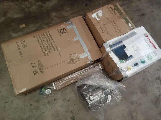 PALLET OF ASSORTED ITEMS INCLUDING EONBON BREAD MAKER, NORTHERN STONE JUNIOR BASKETBALL SYSTEM, INVENTOR DEHUMIDIFIER, AICOK JUICE EXTRACTOR, TOWEL RAIL