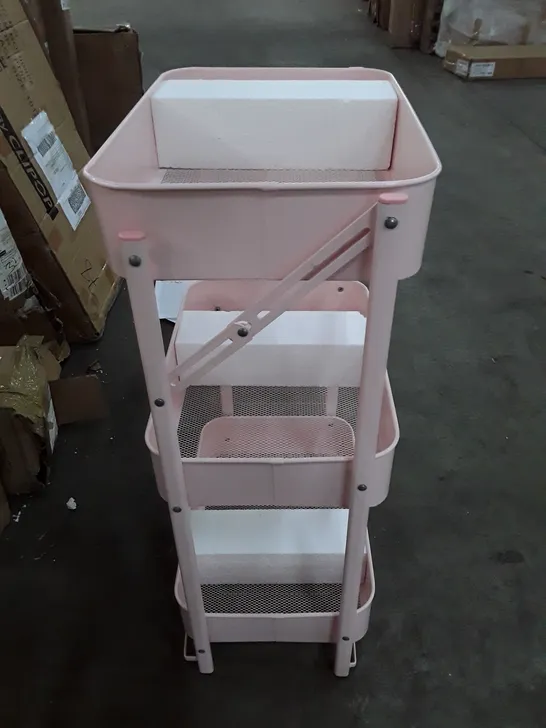 BOXED 3 TIER FOLDABLE METAL MESH STORAGE RACK - PINK