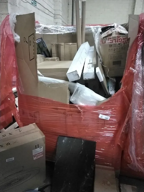 PALLET OF ASSORTED ITEMS TO INCLUDE: DEPULEYFAN LIGHT, WALL ART, TOILET SEATS, LITTER PICKER ETC