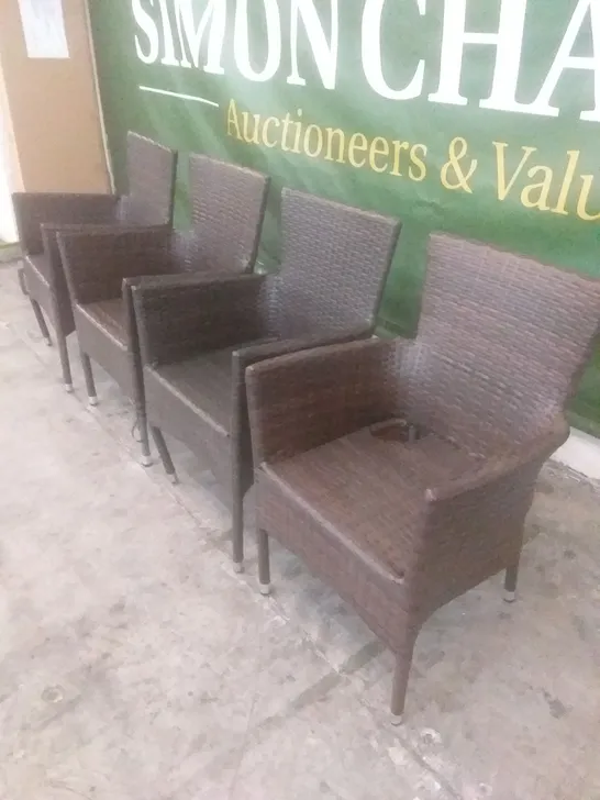 X4 RATTAN EFFECT GARDEN CHAIRS BROWN