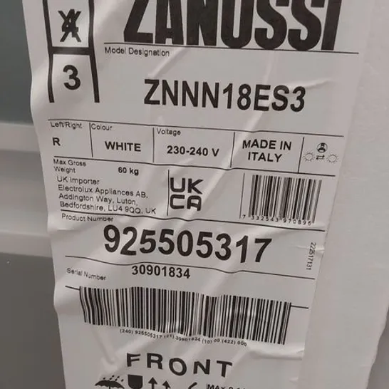 ZANUSSI SERIES 60 INTEGRATED FRIDGE FREEZER WHITE Model ZNNN18ES3 RRP £734