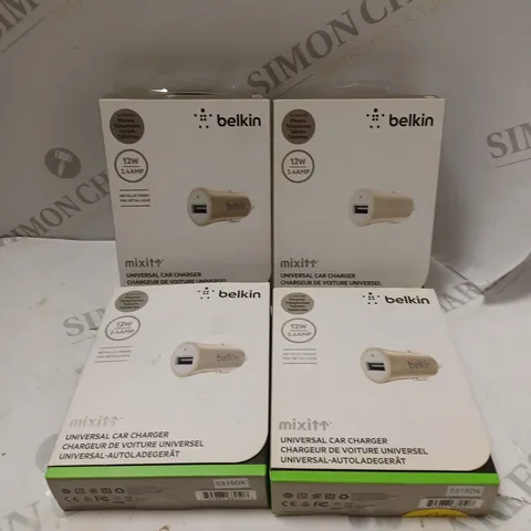 4 X BOXED BELKIN 12W UNIVERSAL CAR CHARGERS 