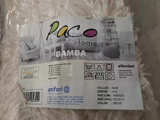 BRAND NEW PACO BAMBA BEIGE RUG - 160X220CM