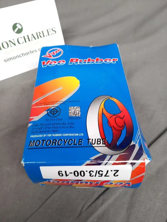 THREE BOXES OF VEE RUBBER MOTORCYCLE TUBES 