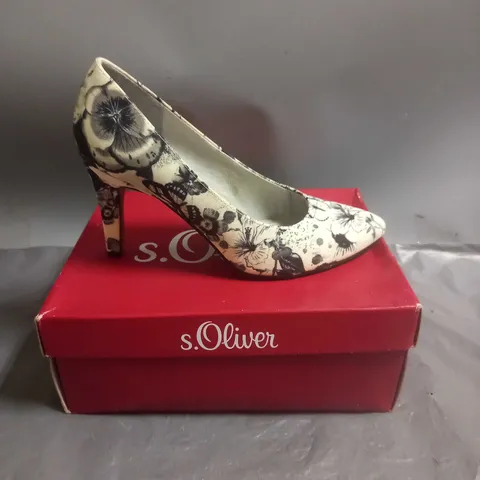 S.OLIVER LADIES HIGH HEELED COURT SHOES BLACK FLOWER DESIGN SIZE EU 40