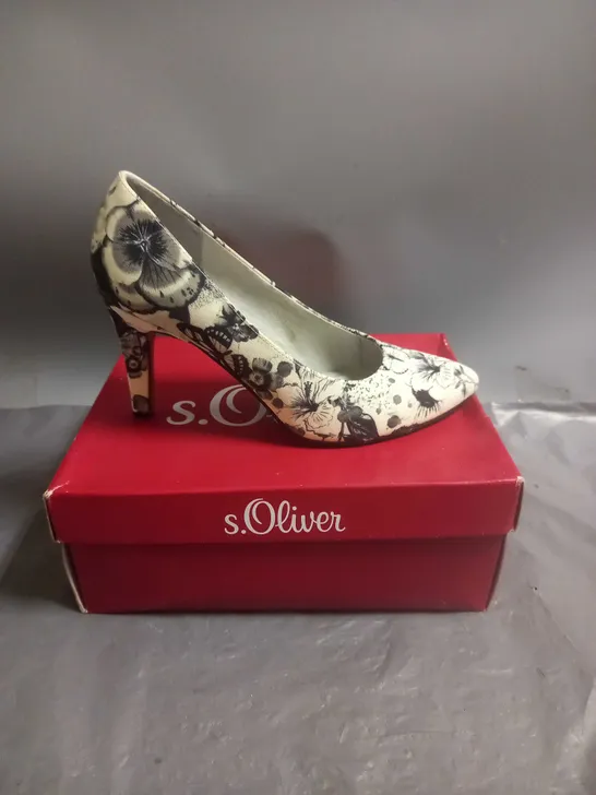 S.OLIVER LADIES HIGH HEELED COURT SHOES BLACK FLOWER DESIGN SIZE EU 40