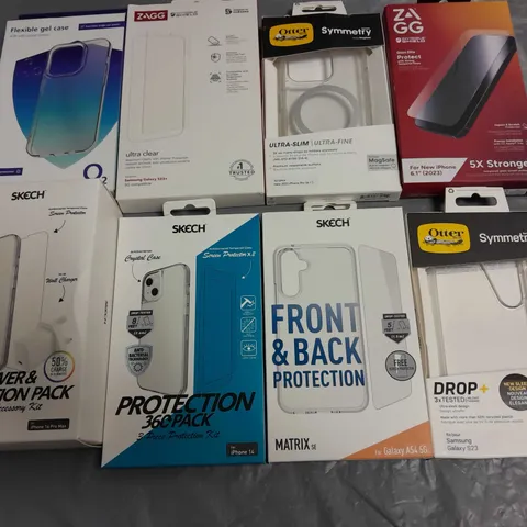 LARGE BOX OF APPROX 100 ASSORTED PHONE CASES AND SCREEN PROTECTORS TO INCLUDE ZAGG FOR IPHONE 6.1", SKECH FOR GALAXY A54 5G, OTTER FOR IPHONE PRO 6.1" ETC