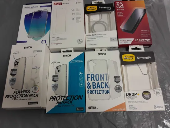 LARGE BOX OF APPROX 100 ASSORTED PHONE CASES AND SCREEN PROTECTORS TO INCLUDE ZAGG FOR IPHONE 6.1", SKECH FOR GALAXY A54 5G, OTTER FOR IPHONE PRO 6.1" ETC