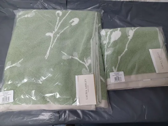 LAURA ASHLEY PUSSY WILLOW HEDGEROW BATH SHEET & HAND TOWEL IN GREEN