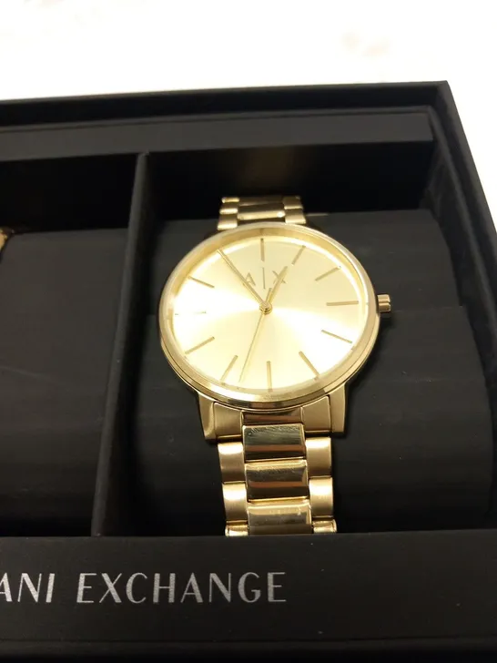 BOXED ARMANI EXCHANGEWOMENS CAYDE WATCH AND BRACELT SET