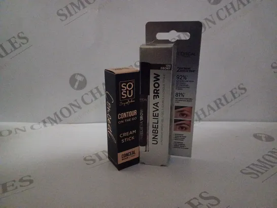 APPROXIMATELY 20 X BEAUTY PRODUCTS TO INCLUDE LOREAL UNBELIEVA BROW LONGWEAR BROW GEL #109 EBONY AND SUZANNE JACKSON SOSU CREAM STICK LIGHT SHADE