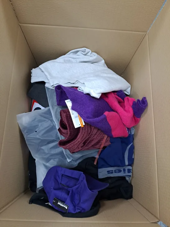 box of clothing items to include jumpers, boxers, cardigans etc 