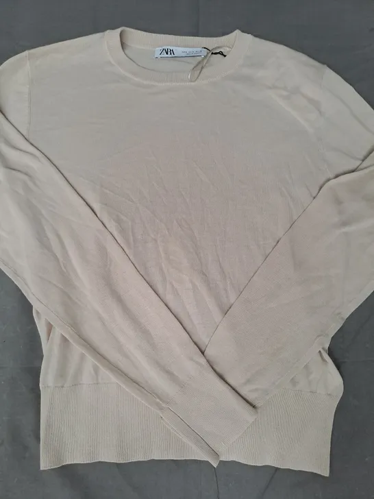 ZARA LONG SLEEVE TOP IN BEIGE SIZE SMALL