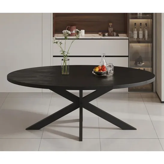 BOXED OVAL SOLID WOOD TOP METAL BASE DINING TABLE (2 BOXES)