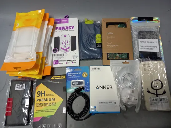 LOT OF ASSORTED MOBILE PHONE ACCESSORIES TO INCLUDE CASES, SCREEN PROTECTORS AND SMART REMOTE CONTROL