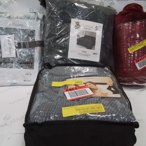 BOX OF APPROXIMATELY 10 ASSORTED ITEMS TO INCLUDE- CUDDLES DUVET SET , ADAMCZYK THROW,  CURTAIN ETC