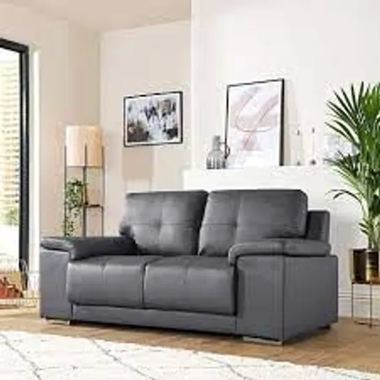 BOXED DESIGNER KANSAS GREY FAUX LEATHER TWO SEATER SOFA