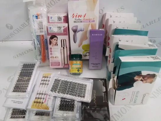 LOT OF 22 ASSORTED BRAND NEW HEALTH AND BEAUTY ITEMS TO INCLUDE EYELASH EXTENSIONS, KRADAA HAIR REMOVERS AND GLUE EAR REMEDYS