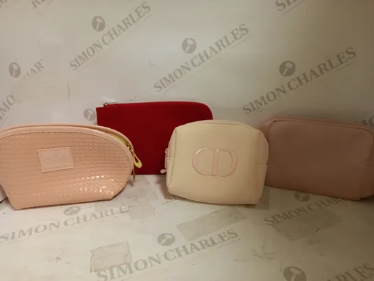 LOT F 4 ASSORTED SPONGE/CLUTCH BAGS TO INCLUDE DIOR, GISADA, CLARINS 