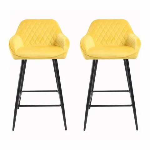 BOXED SET OF 2 NEO CADIZ VELVET BAR STOOLS - YELLOW (1 BOX)