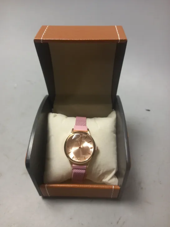 LA BANUS ANGULAR FACED LADIES WATCH WITH PINK SLIM MAGNETIC STRAP