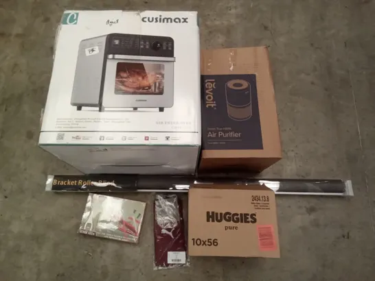 PALLET OF ASSORTED ITEMS INCLUDING CUSIMAX AIR FRYER OVEN, LEVOIT AIR PURIFIER, BRACKET ROLLER BLIND, HUGGIES NAPPIES, ARMY PAINTER HOBBY TOOL KIT, PUMA FOOTBALL SOCKS