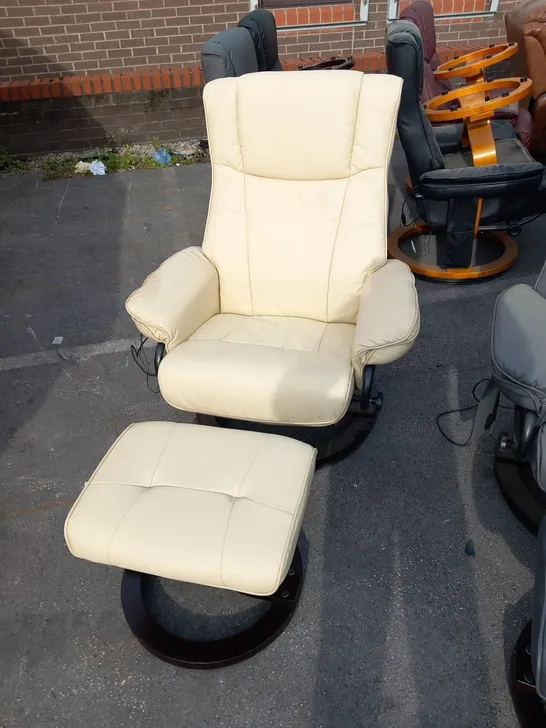 DESIGNER SANTIAGO CREAM SWIVEL CHAIR WITH FOOTSTOOL