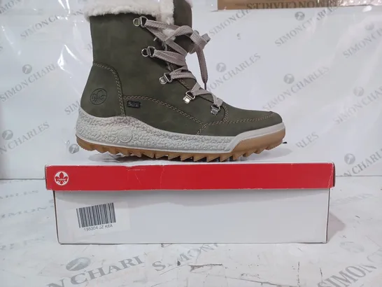 BOXED RIEKER WATER RESISTANT WARM LINED HIKING LACE UP BOOTS, KHAKI - SIZE 6.5