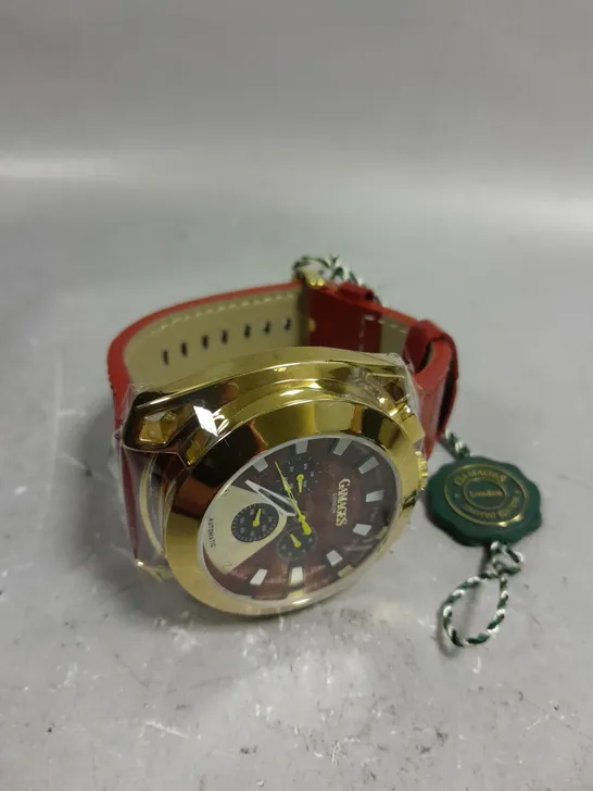 GAMAGES STATURE GOLD CASING RED DIAL WATCH 