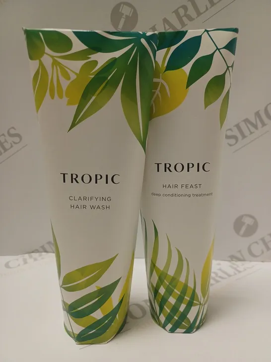 BOX OF 2 TROPIC HAIRCARE PRODUCTS TO INCLUDE CLARIFYING HAIR WASH & HAIR FEAST DEEP CONDITIONING TREATMENT 