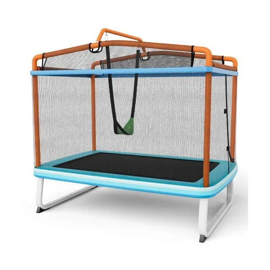 BOXED 190cm 3-IN-1 KIDS RECTANGLE TRAMPOLINE WITH ENCLOSURE NET AND HORIZONTAL BAR - YELLOW