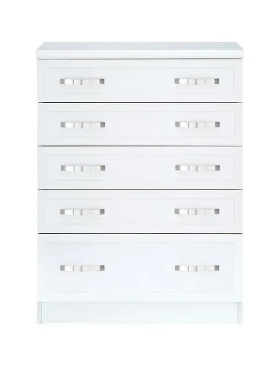 BOXED GRADE 1 CAMBERLEY WHITE 5-DRAWER GRADUATED CHEST (1 BOX)