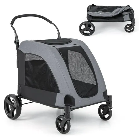 BOXED COSTWAY EXTRA LARGE FOLDING PET STROLLER PORTABLE TRAVEL PET CART 4 WHEELS W/ DUAL ENTRY
